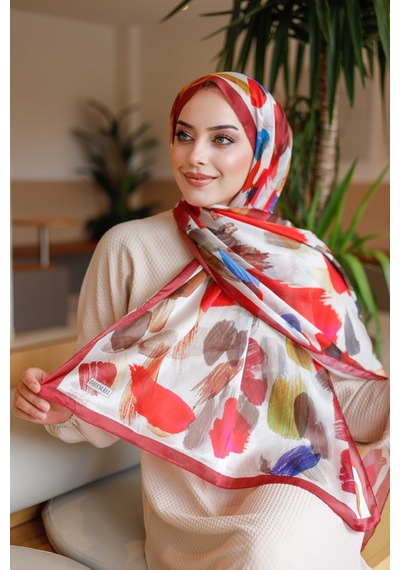 Mimiyum Nayf İpek Şal Pastel Desen - Bordo