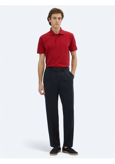 Kip Lacivert Dokuma Loose Fit Casual Pantolon Lacivert