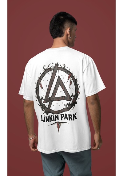 Sevbano Tasarım Linkin Park Sırt Baskılı Unisex Oversize Müzik Grubu Tişö Beyaz