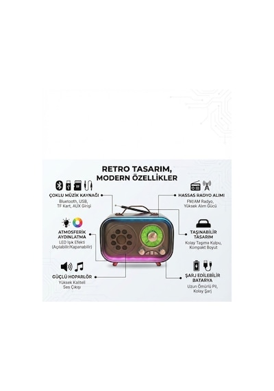 Retro Bluetooth Radyo Hoparlör Usb Tf Kart Aux Fm Taşınabilir Nostaljik Tasarım