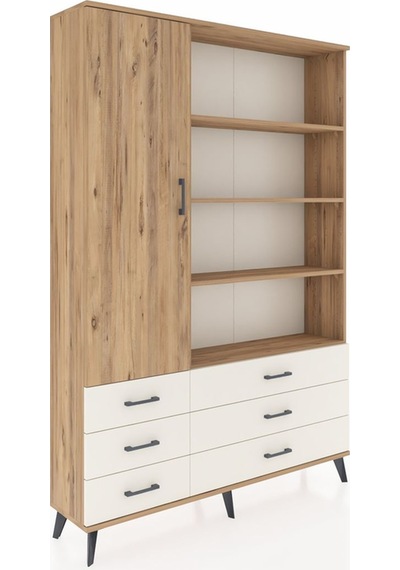 Arges Dolap 8 Raflı 6 Çekmeceli Tek Kapaklı 132x30x195 Çam-ç... Çam