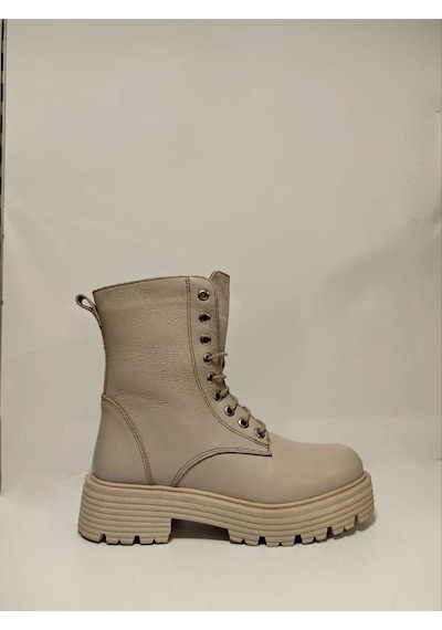 Castle Black Yldz-23820-1 Hakiki Deri Kadın Bot Bej