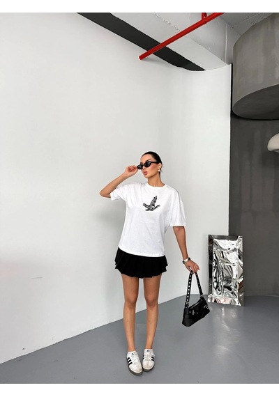 Genel Markalar Kısa Kol Baskılı T-shirt - Beyaz - Çok Renkli