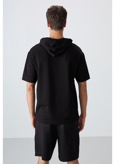 Tommy Life Siyah Pamuklu Kalın Yumuşak Dokulu Oversize Fit Basic Erkek T-shirt - 88352 Siyah