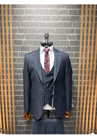 Dupont Classics Erkek Slim Fit 6 Drop Sivri Yaka Yelekli Filafil Çift Yırtmaç Takım Elbise Koyu Lacivert Dupont Classics Erkek Slim Fit 6 Drop Sivri Yaka Yelekli Filafil Çift Yırtmaç Takım Elbise Koyu Lacivert
