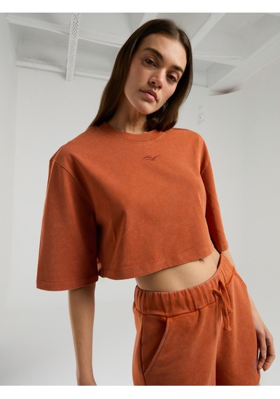 Everlast Bronx 1910 Oversize Turuncu Crop Kadın Tişört Kiremit
