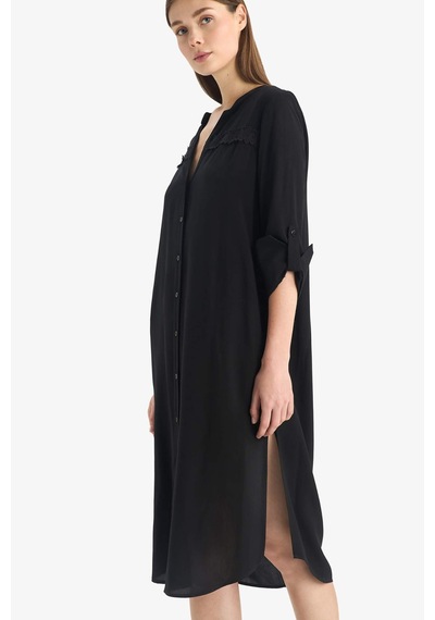 DeFacto Regular Fit Baskılı Plaj Elbisesi-Fall in Love C2037AX25SMBK27 Siyah