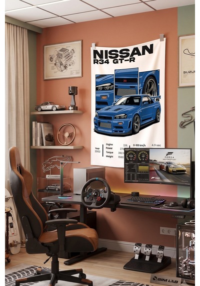 Nissan R34 Gt-r Dekoratif Duvar Örtüsü Duvar Halısı Reaste