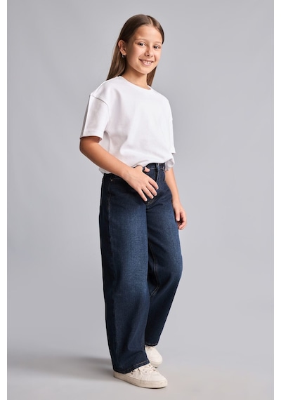 Defacto Straıght Wıde Jean Lacivert Pantolon Kız Çocuk H6246a826aunm34 Mavi-nm34