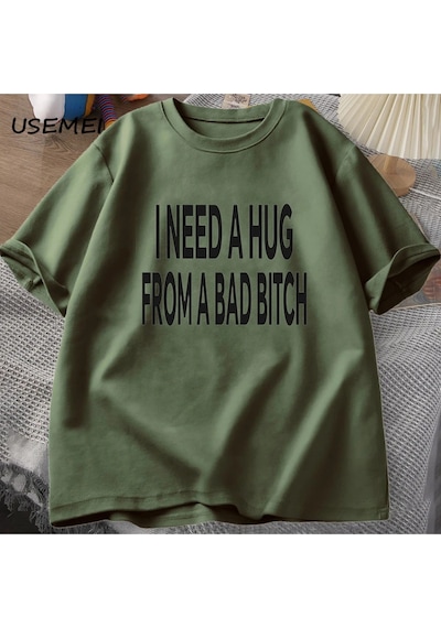 Flood Of Style Ben Kötü Bir T-shirt Erkekler Pamuk Kısa Kollu T Shirt Ummer Baskı Rahat Baskılı Tişört Erkek Yeşil