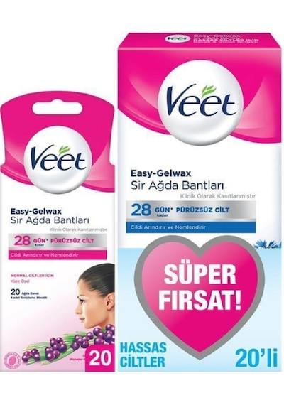 Veet Yüze Özel Ağda Bandı 20'li + Vücut Bölgesi Hassas Ciltler Ağda Bandı 20’li