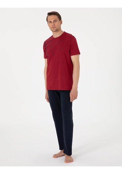 Pierre Cardin Erkek Kısa Kollu Bisiklet Yaka Pijama Takım Bordo