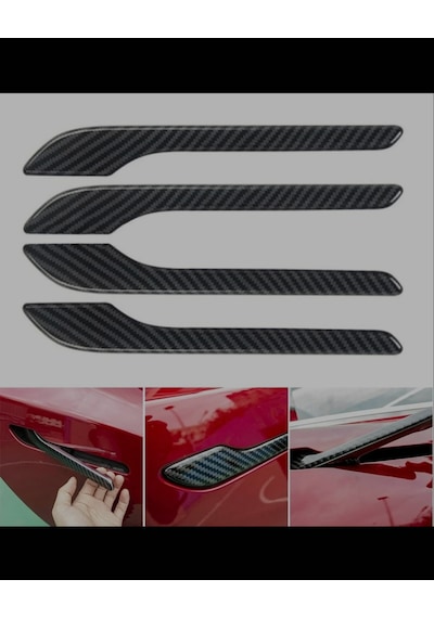 Tesla Juniper Standart 2026+ Uyumlu Kapı Kolu Kaplama Karbon Parlak Karbon Fiber Siyah