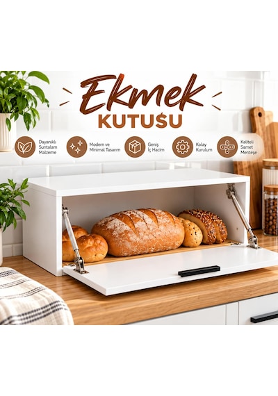 Tezgah Üstü Ekmek Kutusu Beyaz
