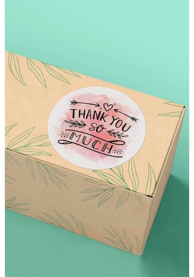 90 Adet Thank You So Much Teşekkür Etiketi Pembe 3x3cm St2041 Çok Renkli