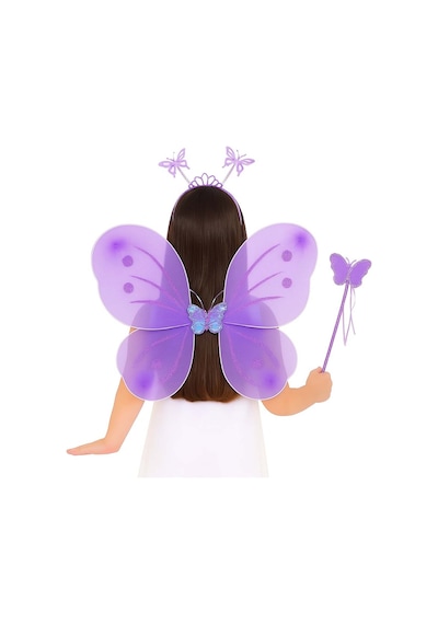 Lila - 532 - Mor Kelebek Kız Seti 50 Cm Kelebek Adı, Taç - Edntrend - Ve Asa