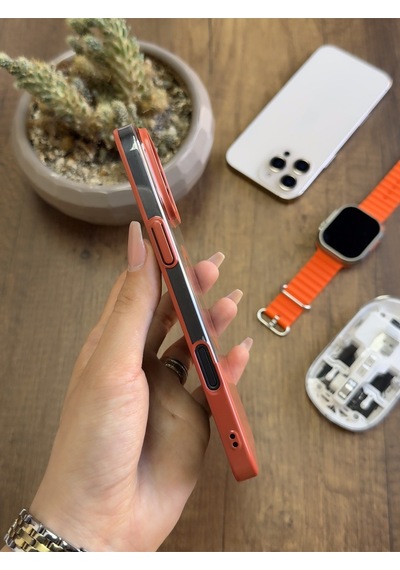 Apple iPhone 16 Pro Max Magsafe Uyumlu Mika Sararmaz Kılıf Soocase720 Turuncu