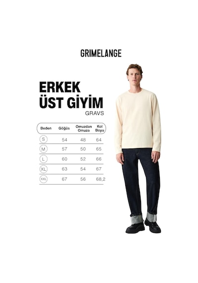 Grımelange Gravs Erkek %100 Pamuklu Yumuşak Kumaşlı Yuvarlak Yakalı Uzun Kollu Bej T-shirt Bej