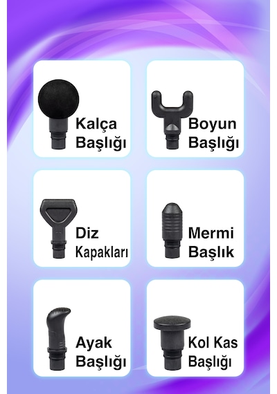 Thomax Masaj Tabancası 6 Başlıklı Profesyonel Masaj Aleti Siyah