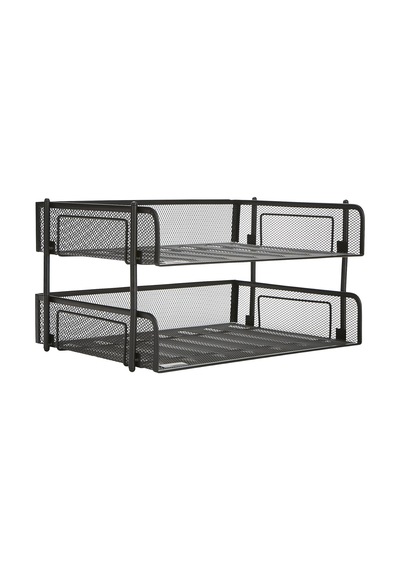 2'li Paket İstiflenebilir Metal Mesh Dosya Tutucu Tepsileri, Belge Tutucu, Masaüstü Dosya Düzenleyici, Siyah