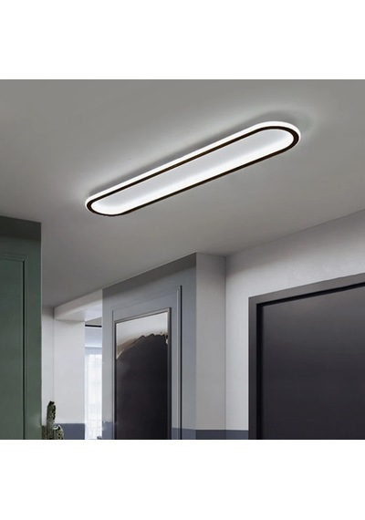 Siyah 100x16 cm Oval Avize 3000K Sarı Işık Led Tavan Lambası