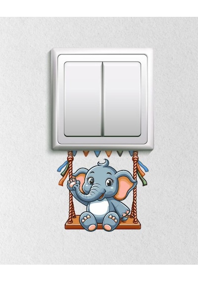 Salıncakta Sevimli Fil Dekoratif Priz Sticker 12x10 Cm