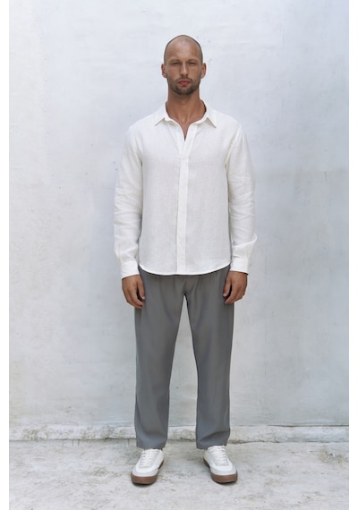 Mai Collection Mai Studios Co. Bice Ekru Keten Oversize Erkek Gömlek Ekru