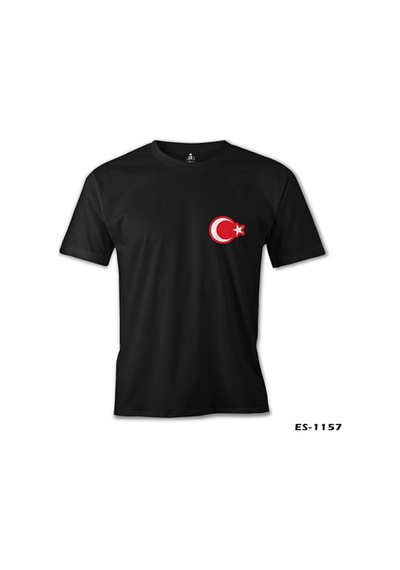 Ay Yıldız - Göğüs Logo Siyah Erkek Tshirt