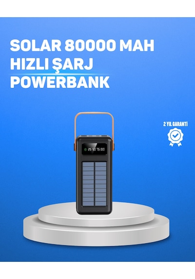 80000 Mah Yüksek Kapasiteli Powerbank Göstergeli Solar Şarj Cihazı Çokrenkli