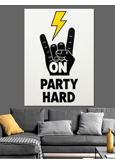 Ahşap Tablo Partile Rock El İşareti