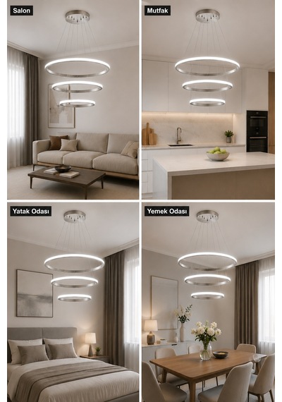 Rizon 3 Lü Led Sarkıt Avize 3 Renk Kumandalı Gri
