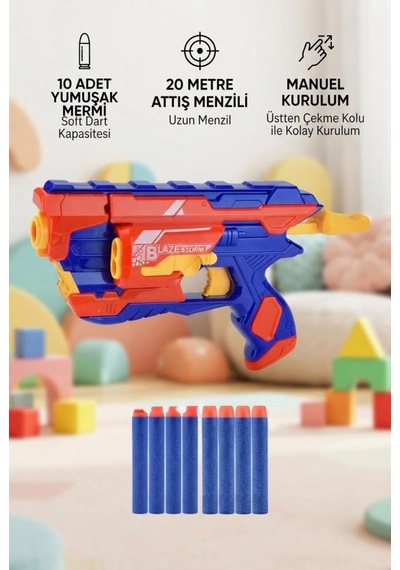 Blaze Storm Nişancı 3: 10 Adet Soft Sünger Dart 20 Metre Menzil, Maksimum Eğlence Oyun Zamanı
