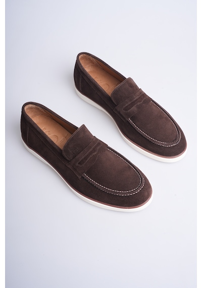 Fame Step Hakiki Deri Erkek Loafer Ayakkabı Süet Günlük Rahat Casual Mokasen Siena Kahverengi