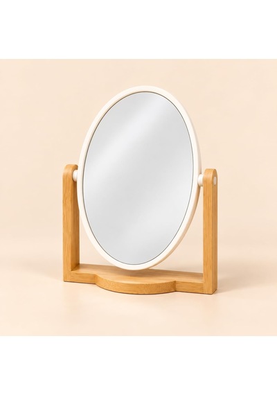 Tr Ahşap Ayaklı Oval Masa Aynası, 19,5 X 16,5 Cm Orta Boy, Ayarlanabilir Açılı Beyaz Çerçeveli Makyaj Ve Kişise Genel