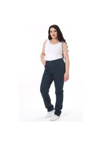 Şans Kadın Büyük Beden Camel Yüksek Bel 5 Cepli Likralı Gabardin Pantolon 65n38117-lacivert Lacivert