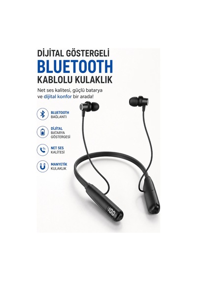 Dijital Batarya Göstergeli Bluetooth Özellikli Boyun Askılı Kulaklık Renkli