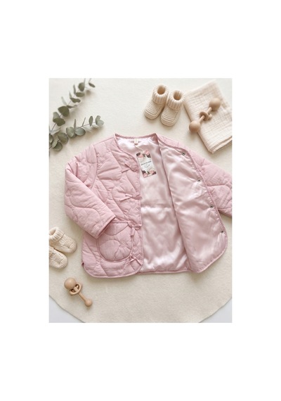 Deniva Kids Kız Çocuk Pudra Pembe Kalp Kapitone Fiyonk Detaylı Mevsimlik Ceket Mont
