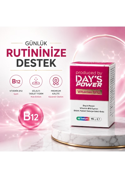 Day S Power Vitamin B12 Dilaltı Tablet 60 Tablet Takviye Edici Gıda