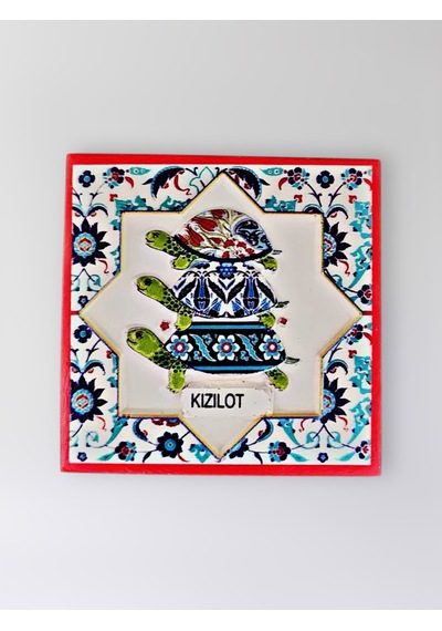 Kızılot Temalı Polyester Kabartmalı Kaplumbağa Desen Magnet 7 X 7 Cm Dekoratif Hediyelik Buzdolabı Süsü Kod:1194