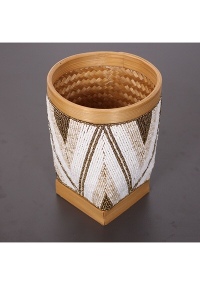 Bali Boncuklu & Bambu Vazo 27x20,5 Cm Beyaz