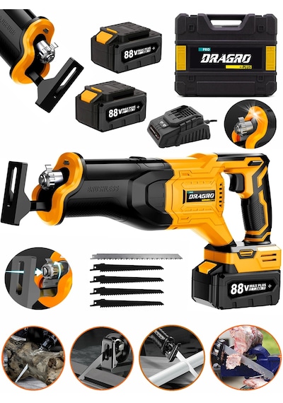 Dragro GRZ-TLK88 Turuncu 88 V 10 Ah Çift Akülü Tilki Kuyruğu Ağaç Dal Kurban Kesim Makinesi 5 Adet Bıçak Şarjlı