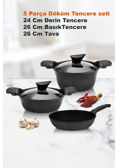 Cvs Dn 20030 5 Parça Döküm Granit Tencere Seti 24-26-26 Cm