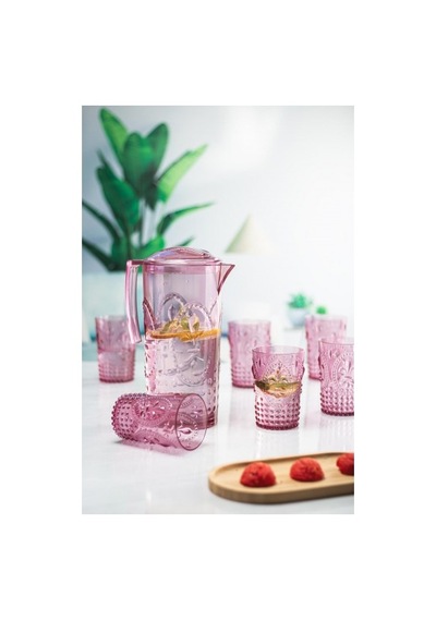 Northcity Akrilik Mürdüm Sürahi 2,3 Lt Bardak Seti + 6 Adet Kahve Yanı Bardağı 400 Ml