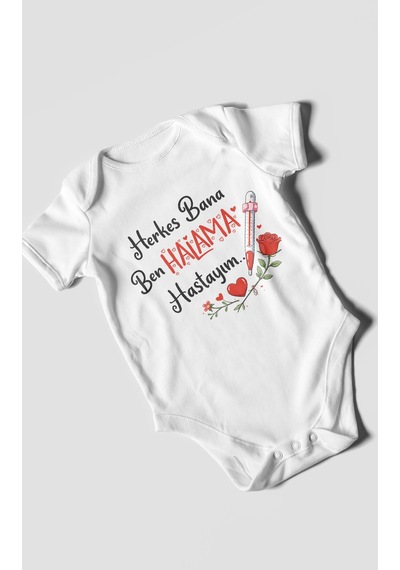 Morivokids Herkes Bana Ben Halama Hastayım Kısa Kollu Bebek Body %100 Pamuk Beyaz