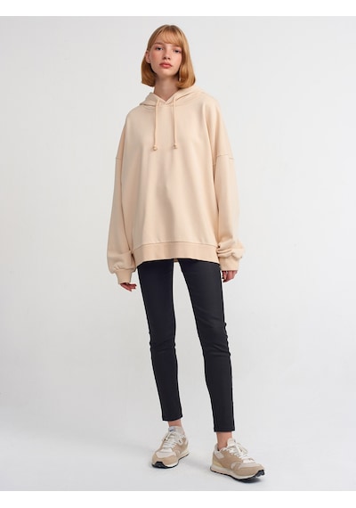 Dilvin Kapüşonlu Sweatshirt 101a40142 Açık Bej