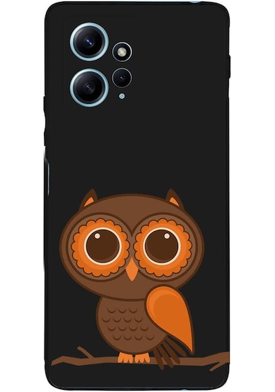 Xiaomi Redmi Note 12 4g İle Uyumlu Baykuş 0214a Tasarımlı Siyah Lansman Silikon Kılıf Çok Renkli