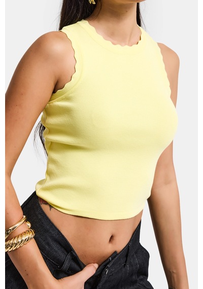 Kadın Sarı S6-108 Crop İnce Yazlık Triko Body