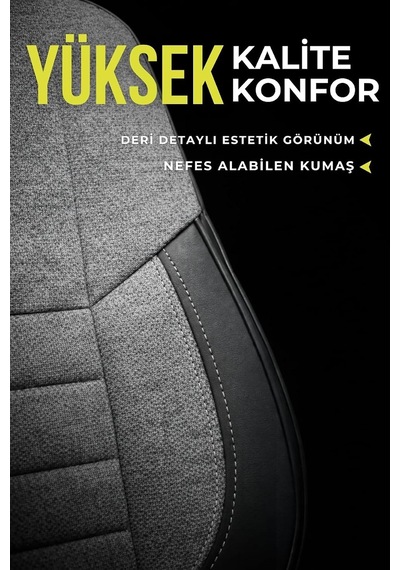 Lifos Serisi Koton Kumaş Universal Oto Koltuk Kılıfı Tam Set Gri Genel