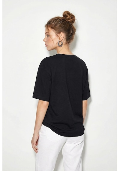 Shade Kadın Nakışlı Yazı İşlemeli Kayık Yaka T-shirt 60382604 - Siyah