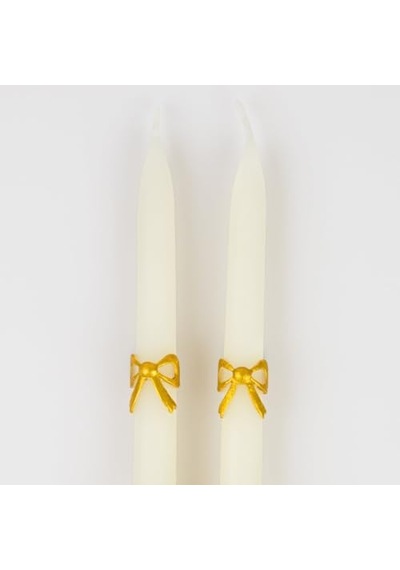 Taper Candles - Altın Kurdele Detaylı Mumlar 2'li Diğer